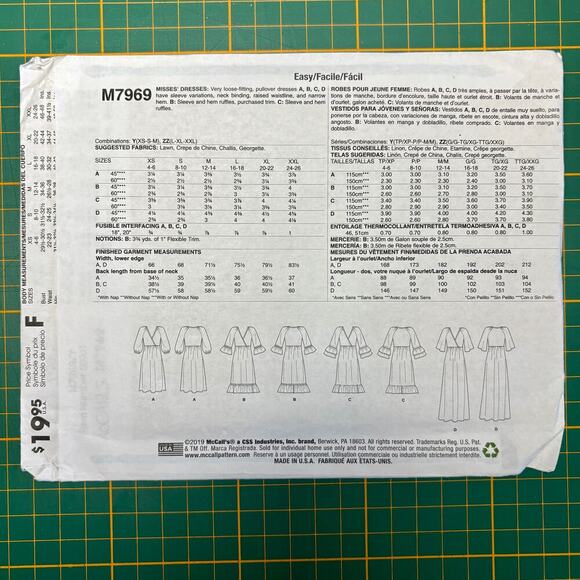 McCalls M7969 Boho Farmhouse Dress Sewing Pattern Sizes XSM-SML-MED New Uncut! - Picture 2 of 5